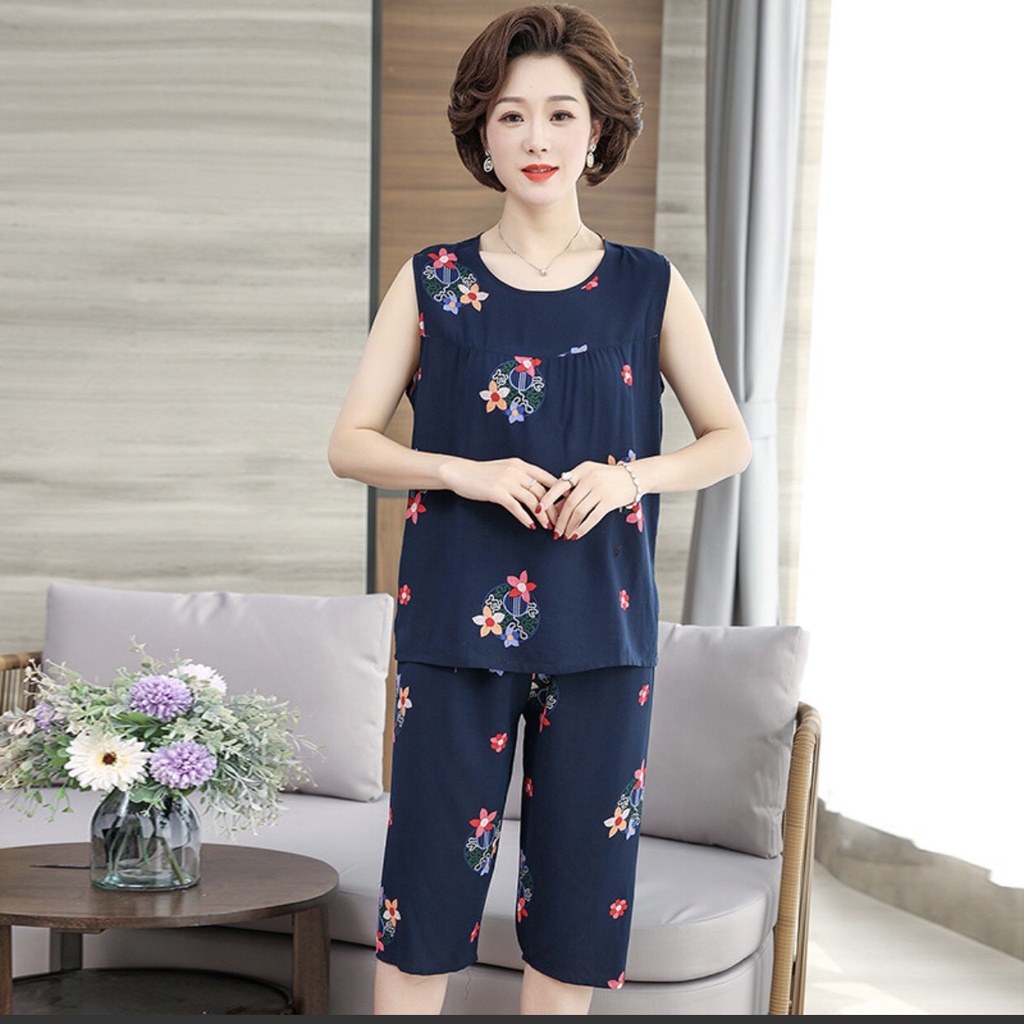 Đồ Bộ Trung Niên Áo Sát Nách Quần Lửng  🌺 Bộ Vải Lanh Lửng Mặc Nhà | BigBuy360 - bigbuy360.vn