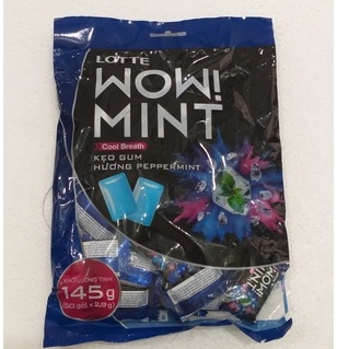 KẸO GUM LOTTE WOW MINT HƯƠNG PEPPERMINT GÓI 145G (50c x 2,9g)