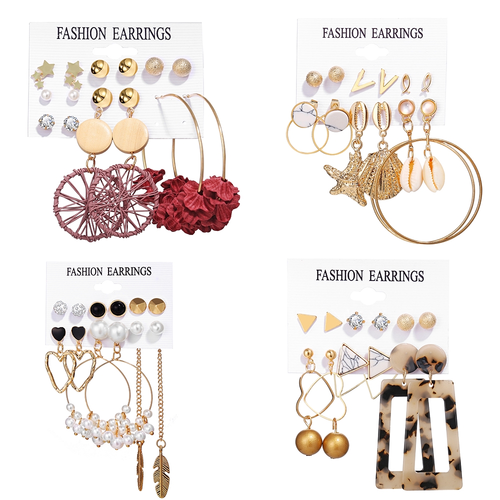 Set Các Đôi Khuyên Tai Hợp Kim Mạ Vàng Phong Cách Bohemian Cho Nữ