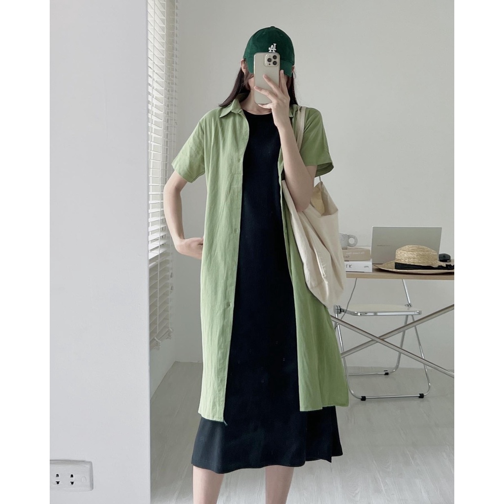 Váy sơ mi dáng dài đi biển V8300, đầm nữ đi chơi dạo phố đẹp sang chảnh vintager thắt eo dáng babydoll bánh bèo-CHAKOVET | BigBuy360 - bigbuy360.vn