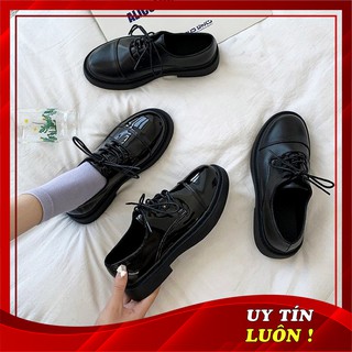 Giày nữ vintage thêu ngang 2 màu đen nhám/đen bóng