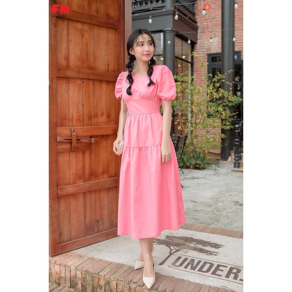 Váy nữ Fm Style tay phồng dáng dài phần eo cách điệu cổ tròn thời trang bánh bèo 220216403 | BigBuy360 - bigbuy360.vn