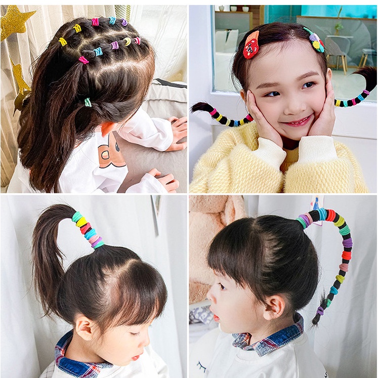 Bộ 50 dây cột tóc thun co giãn nhiều màu sắc xinh xắn cho bé yêu phong cách Hàn Quốc
