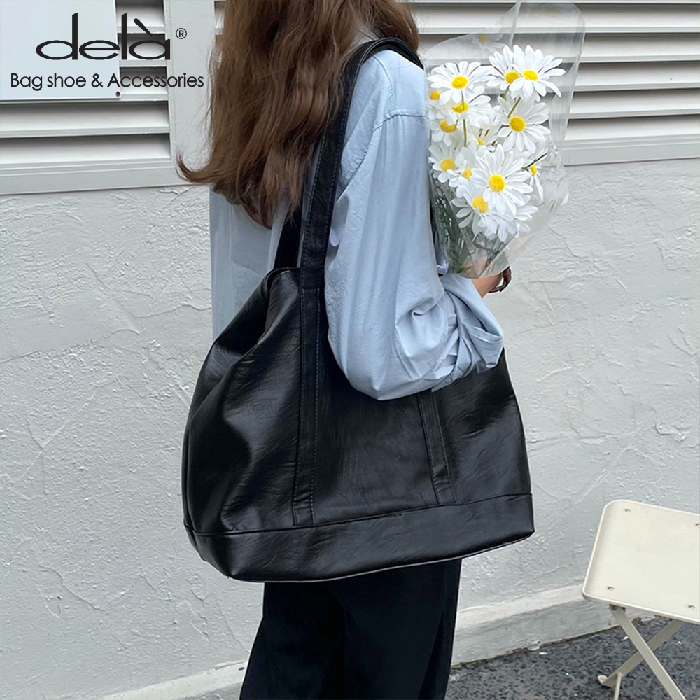 Dela Túi tote Da PU Mềm Sức Chứa Lớn Màu Xanh Bơ Dành Cho Nữ