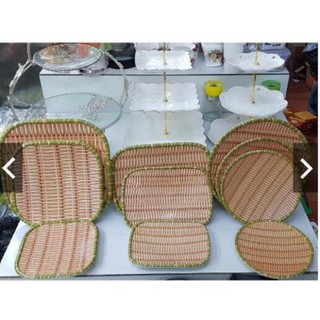 qua re Đĩa nhựa phíp giả mây tre đan hình vuông và chữ nhật