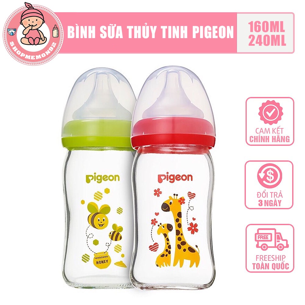 Bình sữa thủy tinh cổ rộng Pigeon Plus 160ml/240ml