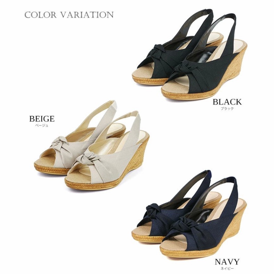 Giày sandal nữ đế xuồng phối nơ siêu nhẹ, cao 6,5cm KOSU 6900 made in Japan Kobe Nhật Bản