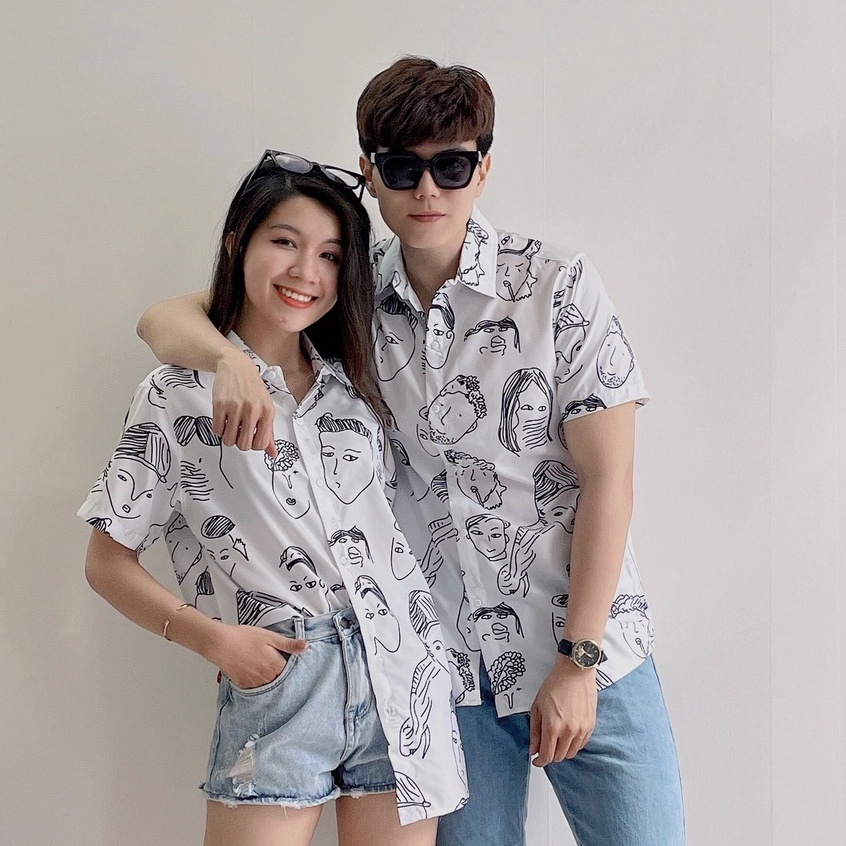 Áo Sơ Mi Nam Nữ Ngắn Tay Chất Vải Thoáng Mát Cổ Bẻ 248 In Họa Tiết Khuôn Mặt Ngộ Nghĩnh Mẫu Siêu Cute