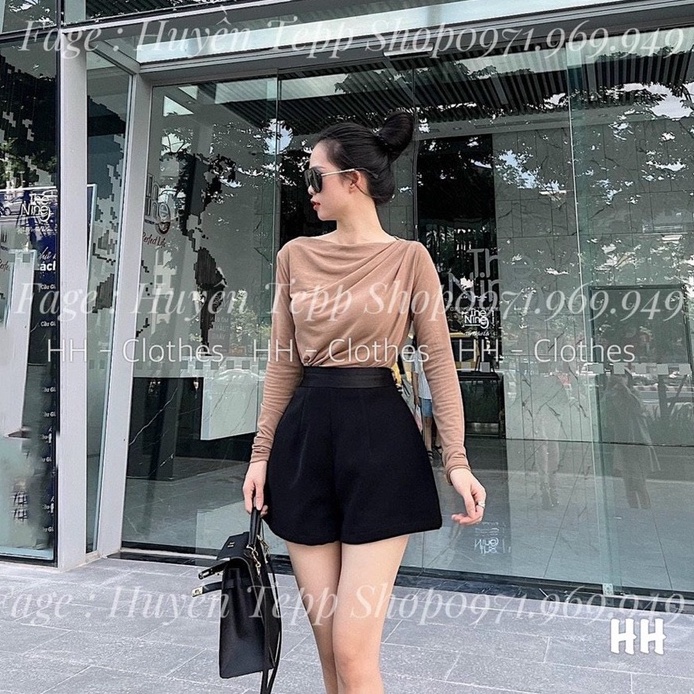 Áo cotton giấy dài tay lệch vai chất giấy mỏng nhẹ mát co dãn tốt vanmiushop