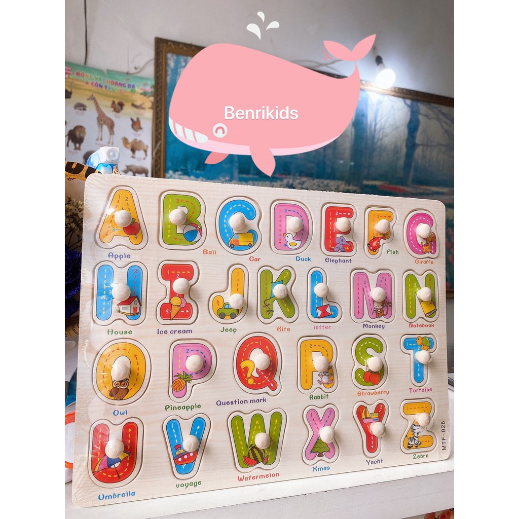 [Mã LIFETOYS1 giảm 30K đơn 99K] Bảng Núm Gỗ Benrikids Chủ Đề Chữ Cái Tiếng Anh Cho Bé Vừa Học Vừa Chơi