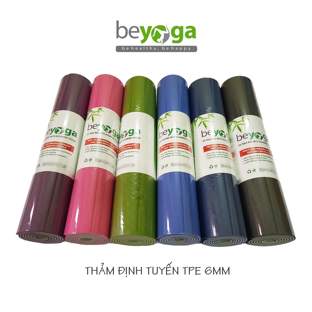 [Tặng Dây Đeo Thảm] Thảm Yoga Định Tuyến, Nhập khẩu Đài Loan, Dày 6mm, Chất TPE, Bám Tốt, Chống Trơn Trượt,  Hãng beYoga