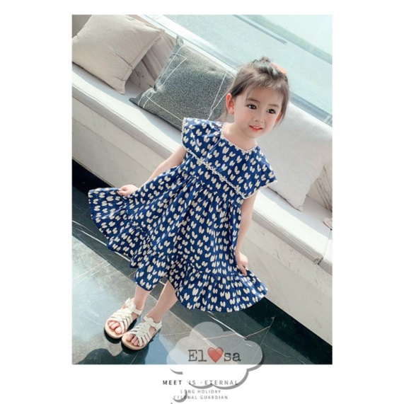 Váy bé gái - Váy tai thỏ xanh cam cổ vuông bánh bèo siêu xinh cho bé 1-5 Tuổi