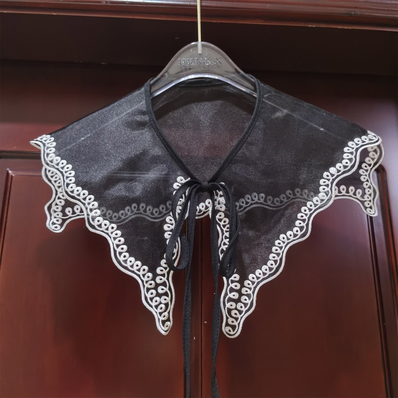 Khăn Choàng Cổ Thủy Thủ Phối Ren Lưới Thêu Họa Tiết Gợn Sóng Có Thể Tháo Rời Cho Nữ