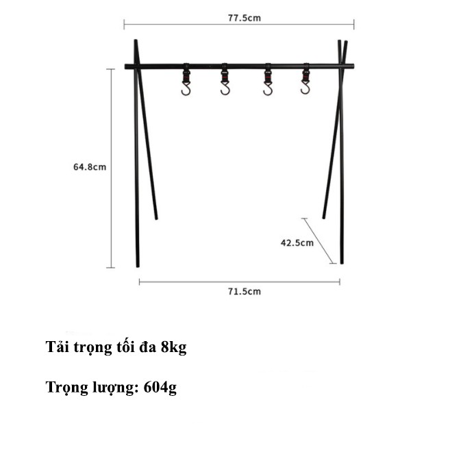 Giá Treo Dụng Cụ Camping bằng hợp Kim Nhôm CLS cắm trại dã ngoại Tải 12Kg kèm 6 móc