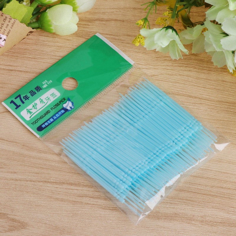 [Hàng mới về] Bộ 100 tăm xỉa răng hai đầu bằng nhựa mềm mại cao cấp tiện dụng 10mk