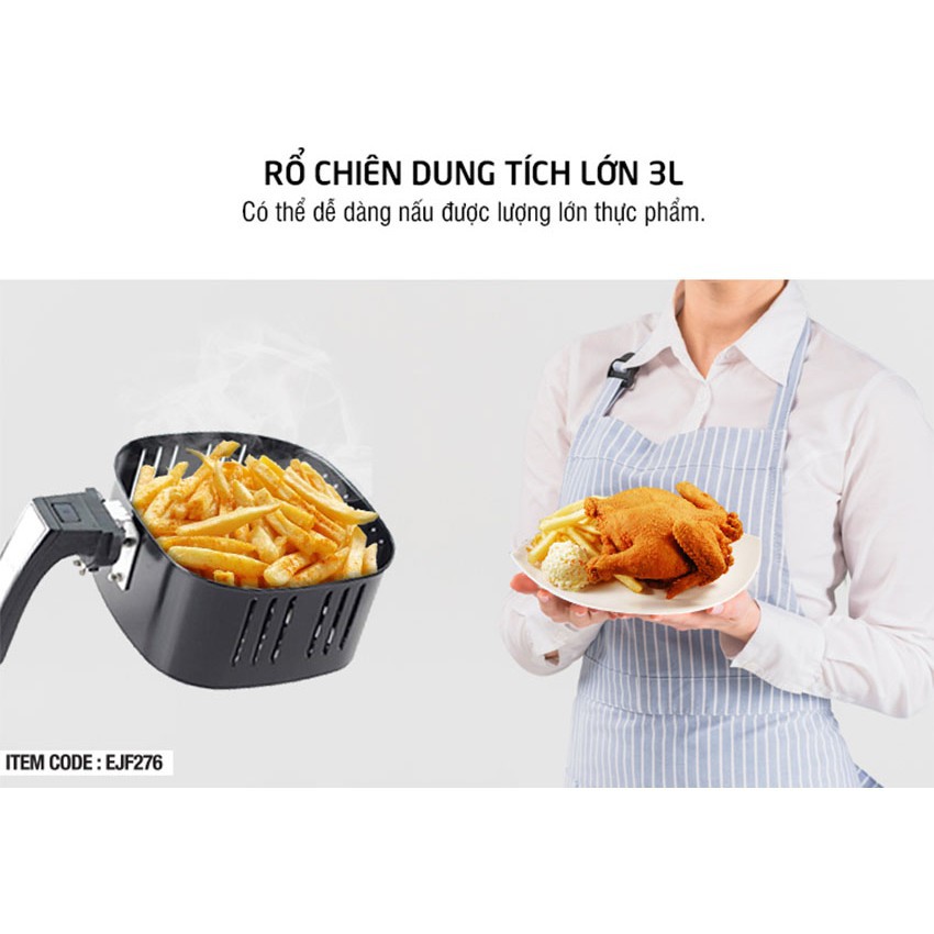 Nồi chiên không dầu Lock&amp;Lock EJF276 3 Lít - Hàng chính hãng, giảm 80% lượng mỡ tiêu thụ, màn hình led - JoyMall