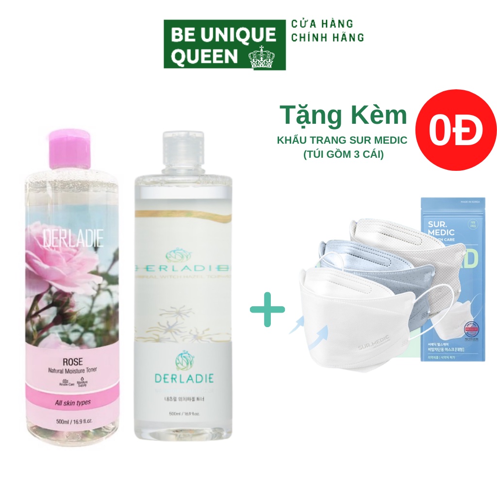 Toner Derladie Nước Hoa Hồng Cây Phỉ, Lavender, Rose cân bằng da - Derladie Natural Toner 500ml nhập khẩu chính hãng