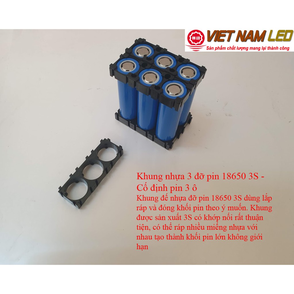 Khung nhựa 3 và Comboo 5 khung nhựa 3 ô đỡ pin 18650 - Cố định pin 3 ô - Khung pin giá đỡ pin 18650 Li-ion dạng 3 ngăn