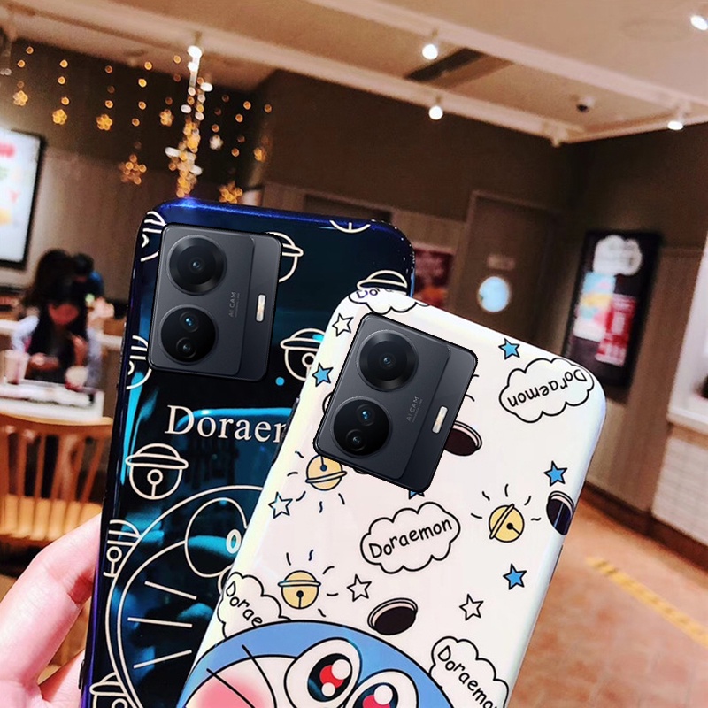 Ốp Điện Thoại Silicon Mặt Kính Hình Doraemon Chống Sốc Cho VIVO Y35 4G Y30 5G Y16 5G Y02S Y01A Y77 5G