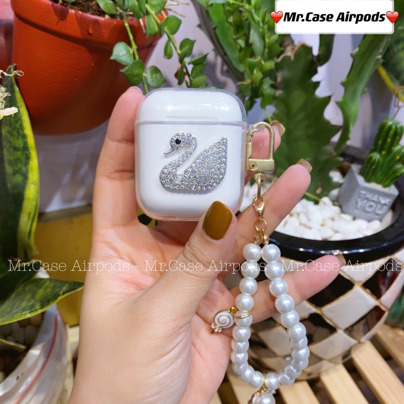 Case Airpods 1/2 /Pro Vỏ Ốp Tai Nghe Hình Thiên Nga Trong Dẻo  kèm Móc Xinh  - Mr.Case AirPods