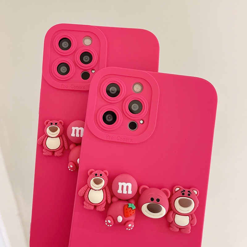 Ốp Điện Thoại Tpu Dẻo In Hình Gấu Hồng Đỏ Dâu Đáng Yêu Cho iphone 15 pro max 14 13 12 pro max 11 pro max 7 8 plus