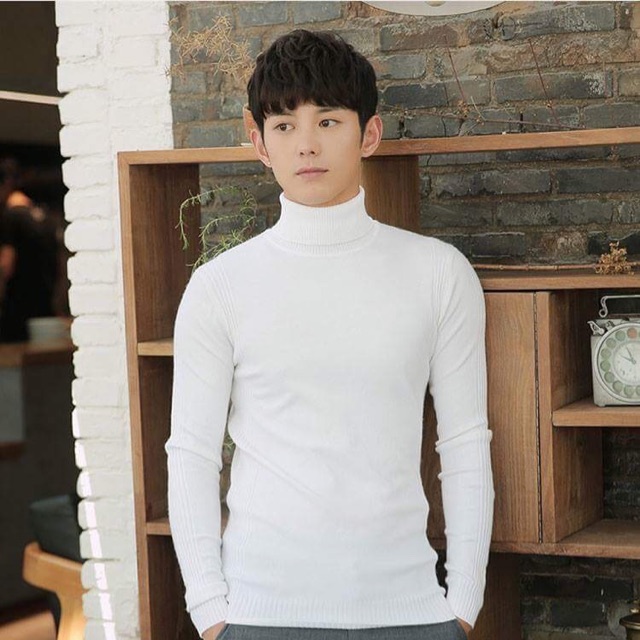 Áo len nam cổ cao màu trắng | BigBuy360 - bigbuy360.vn