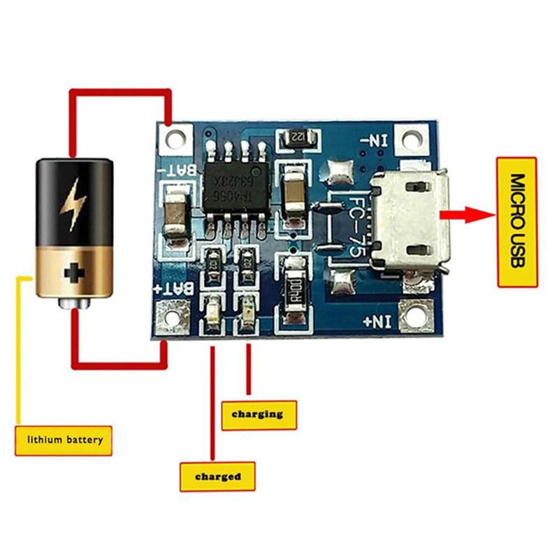 Protectionufancy 2PCS 1A 5V TP4056 Lithium Battery Charging Module USB Board Electronic Com ABC