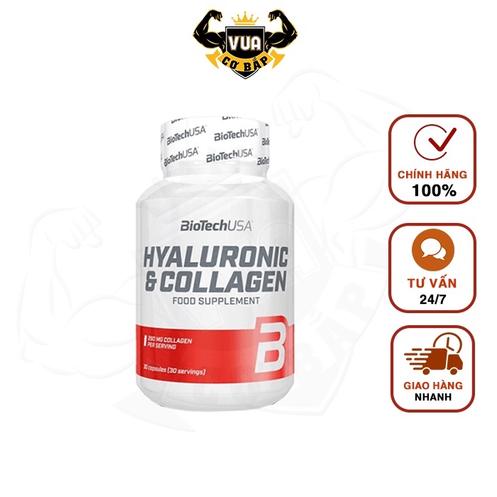 Viên Uống Bổ Sung Collagen Và Hyaluronic BiotechUSA Hộp 30 Viên