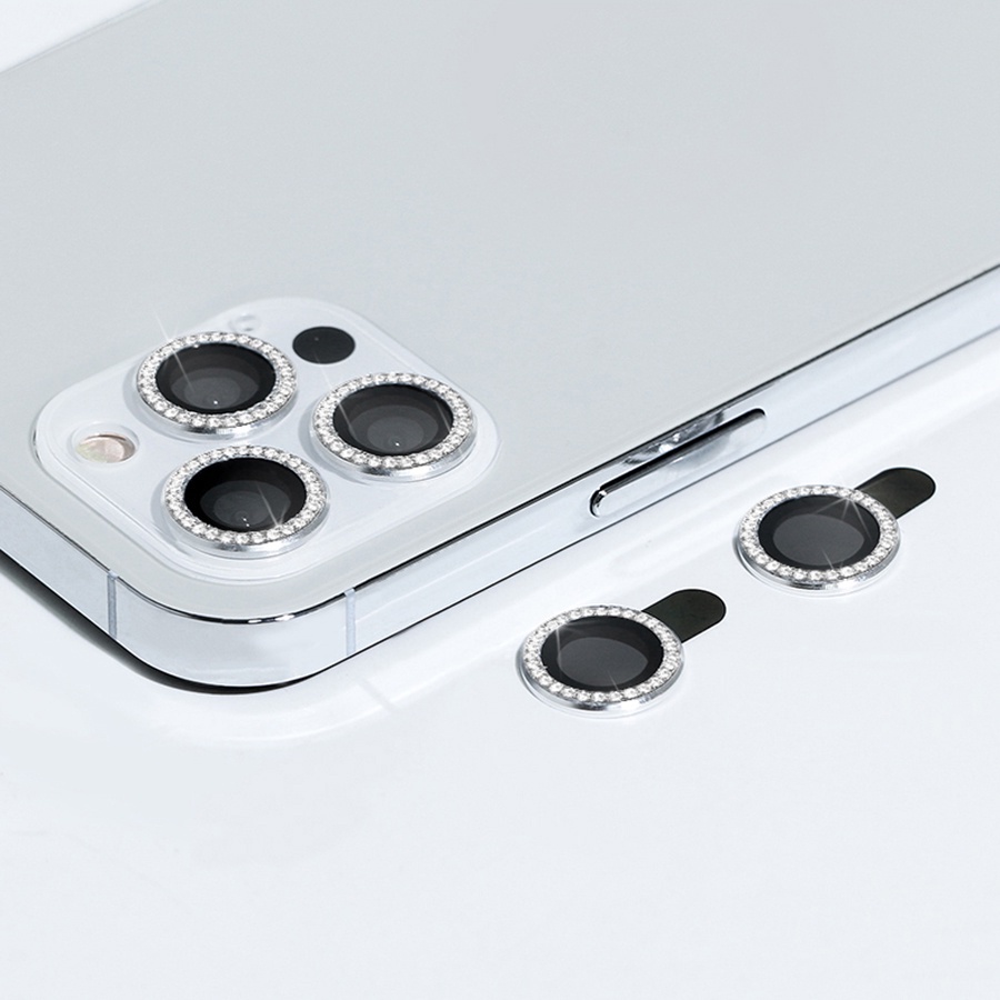 Nắp dán đính đá bảo vệ ống kính camera cho iPhone 11 12 13 14 15 Pro Max 14 Plus