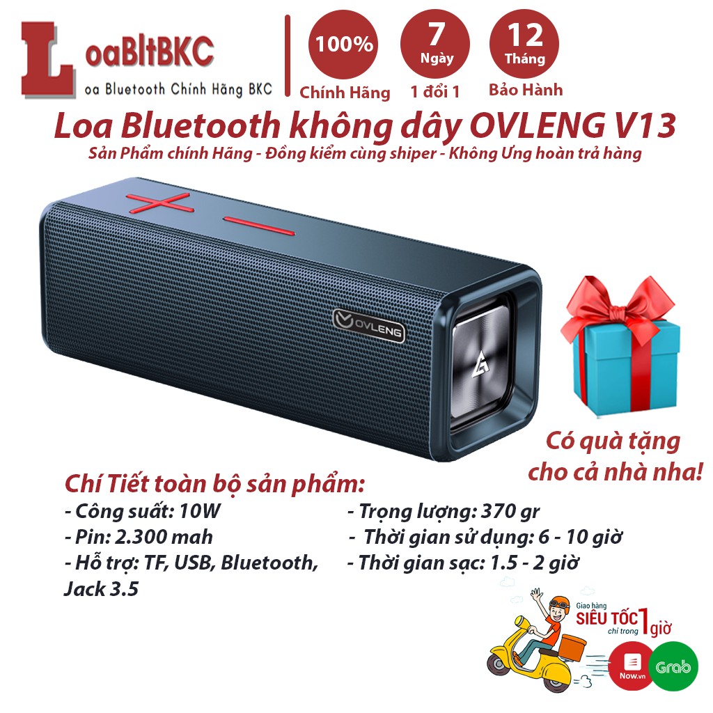 Loa Bluetooth không dây OVLENG V13 | Loa nghe nhạc di động kháng nước ip 67 âm thanh siêu trầm, pin trâu | BH 12 Tháng