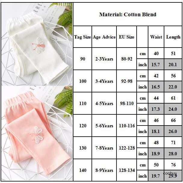 Quần legging cotton pha dài đến mắt cá chân họa tiết bướm thời trang cho bé gái