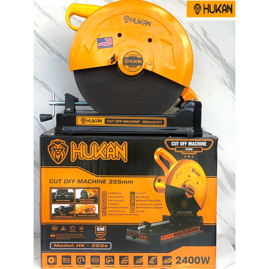 Máy cắt sắt bàn Hukan 355s 2400w chính hãng đế dày tặng đĩa cắt 355mm