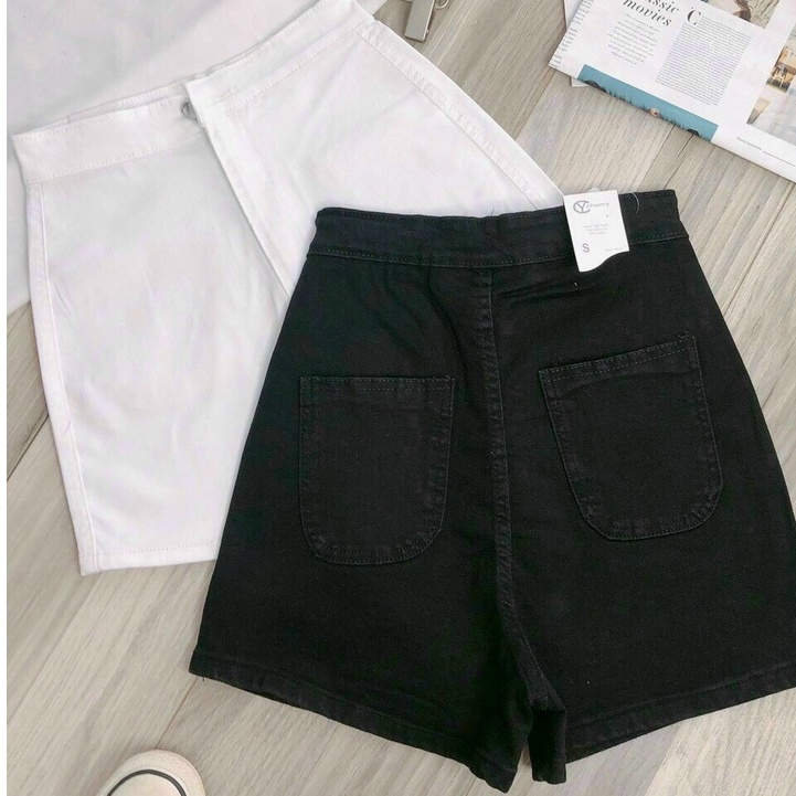Quần Shorts nữ lưng cao không túi Cun Fashion vải kaki jeans co giãn bền đẹp 2 màu cơ bản dễ phối đồ