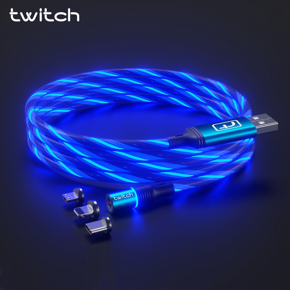 Cáp sạc Twitch từ tính có đèn led dành cho Iphone Samsung Huawei Xiaomi 1m / 1.5m tùy chọn