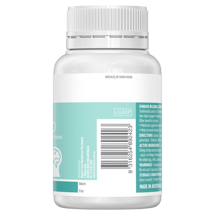 Viên uống bổ não Healthy Care Ginkgo Biloba 2000 tuần hoàn lưu thông máu 100 viên Qùa Tặng Mẹ
