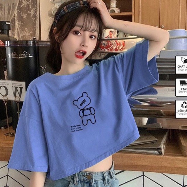 Áo thun Croptop in hình Gấu