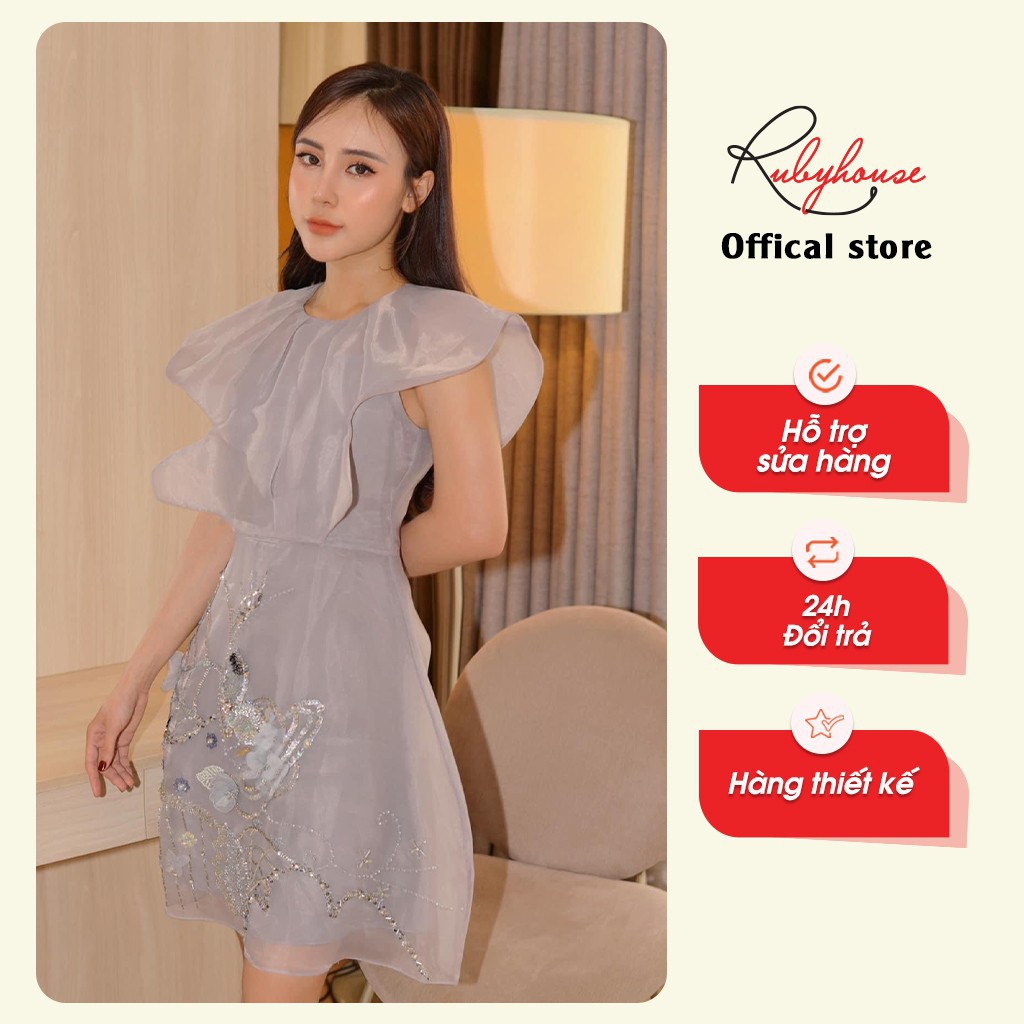 Đầm Thiết Kế Organza Dáng Xòe RUBY HOUSE - Phần Trên Cách Điệu, Đính Cườm Đá Thủ Công Cao Cấp 2987