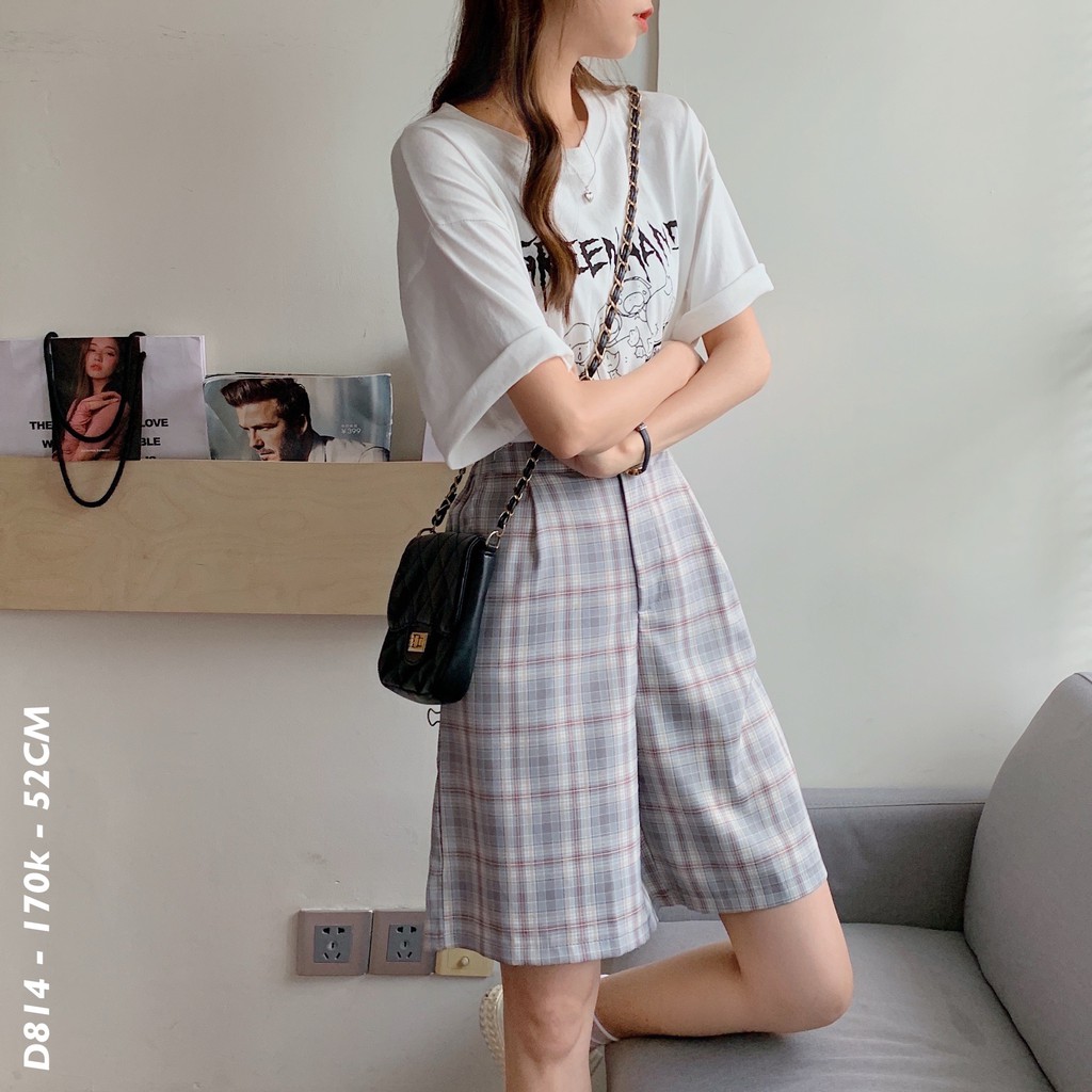 Quần Short Kẻ Cạp Khuy Lưng Chun - Mã Số: D814