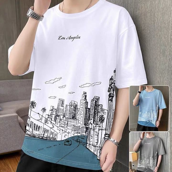 Áo Thun Tay Ngắn Dáng Rộng Vải Lụa Lạnh Kiểu Hàn Quốc Thời Trang Cho Nam