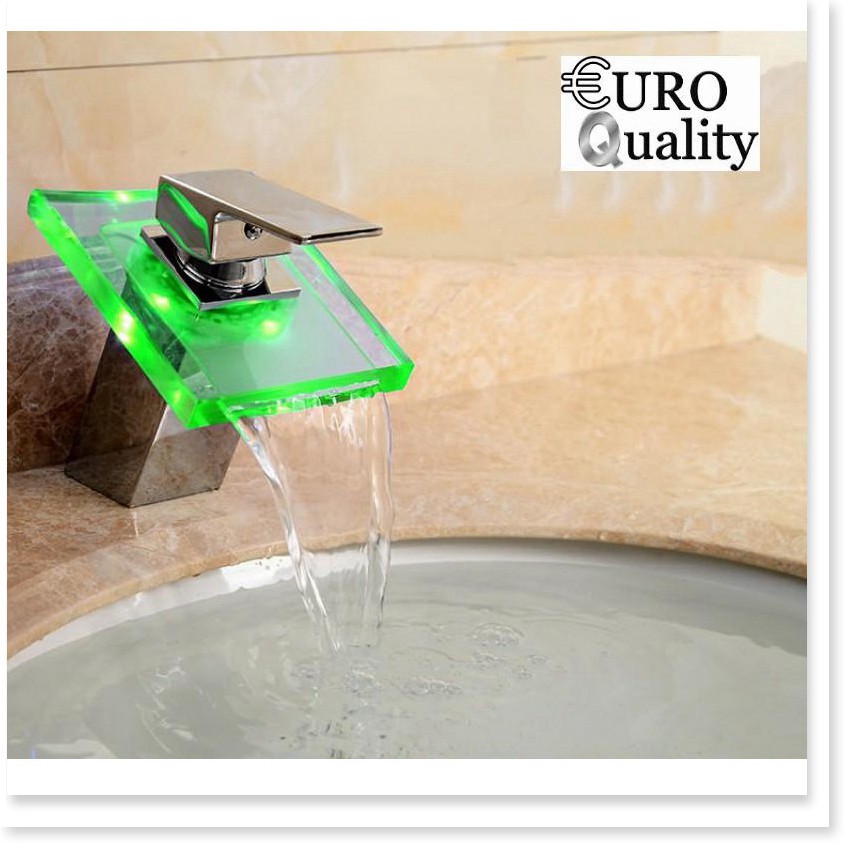 🔖[HnL] Vòi lavabo đổi màu theo nhiệt độ thác nước kính cường lực Euro Quality