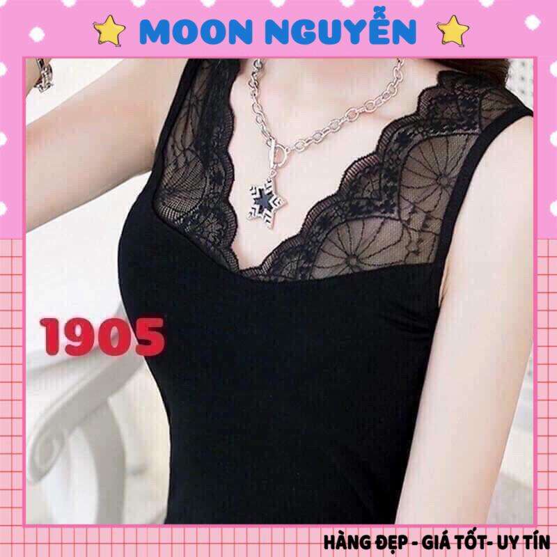 Áo bra màu đen mặc trong vét dáng dài cổ phối ren 1905 có đệm ngực sang chảnh