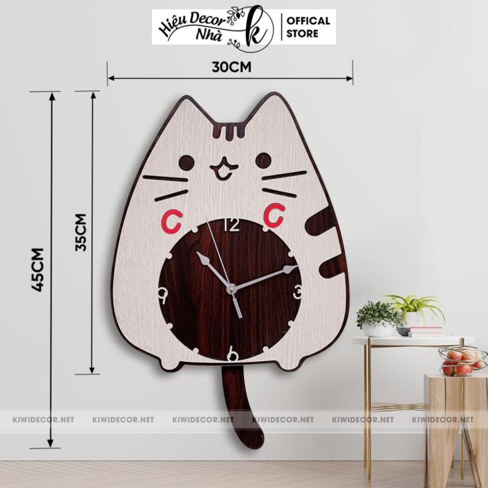 Đồng Hồ Treo Tường Decor Con Mèo Vintage Bằng Gỗ, Trang Trí Homestay, Quà Sinh Nhật - Hiệu Nhà K