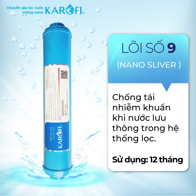 Combo 5 lõi lọc nước RO Karofi (T33 GAC, khoáng đá, ORP alkaline, hồng ngoại, nano silver)