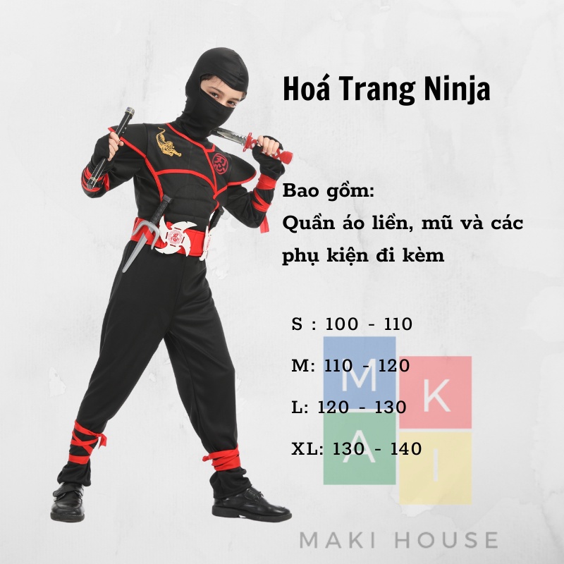 Quần áo trẻ em hoá trang hoạt hình halloween độc lạ Maki Ninja Nhật đầy đủ phụ kiện.HTN221