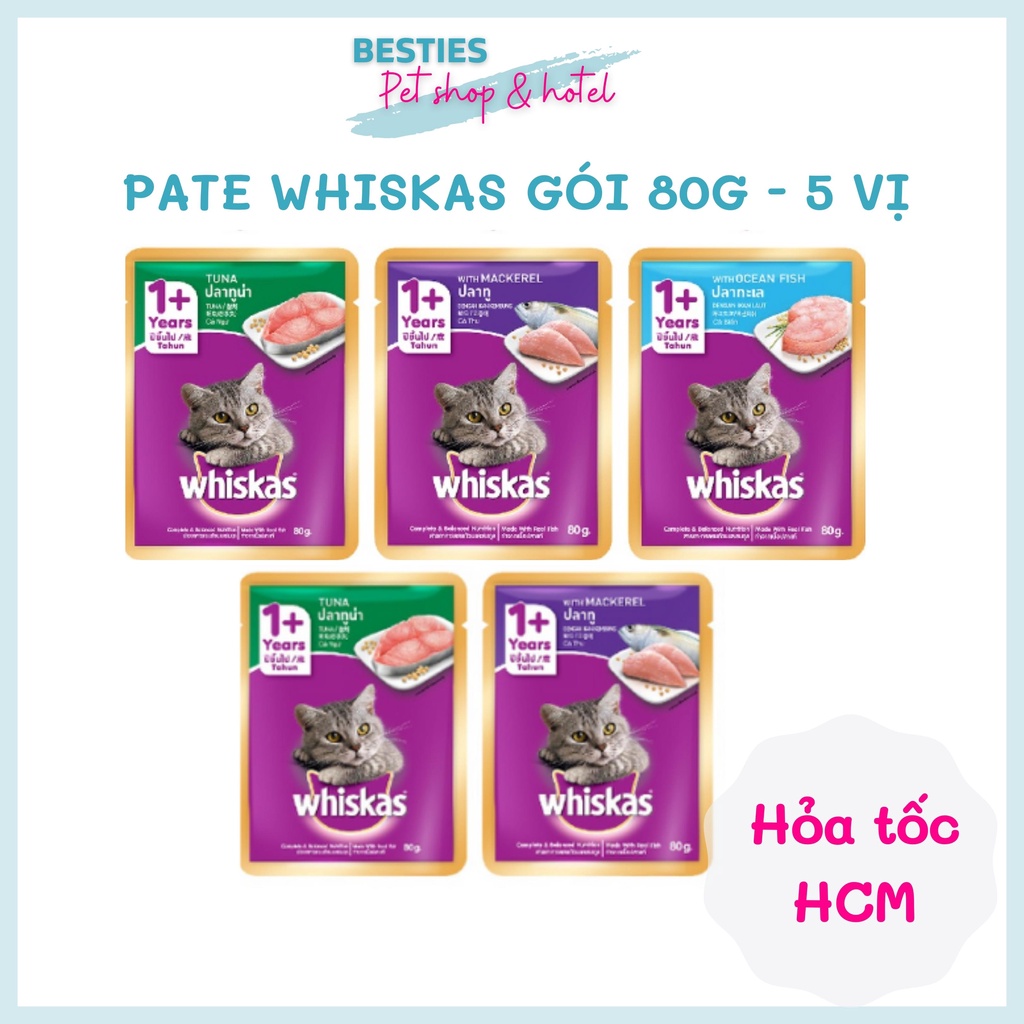 Thức ăn pate cho mèo lớn Whiskas gói 80g - 5 vị