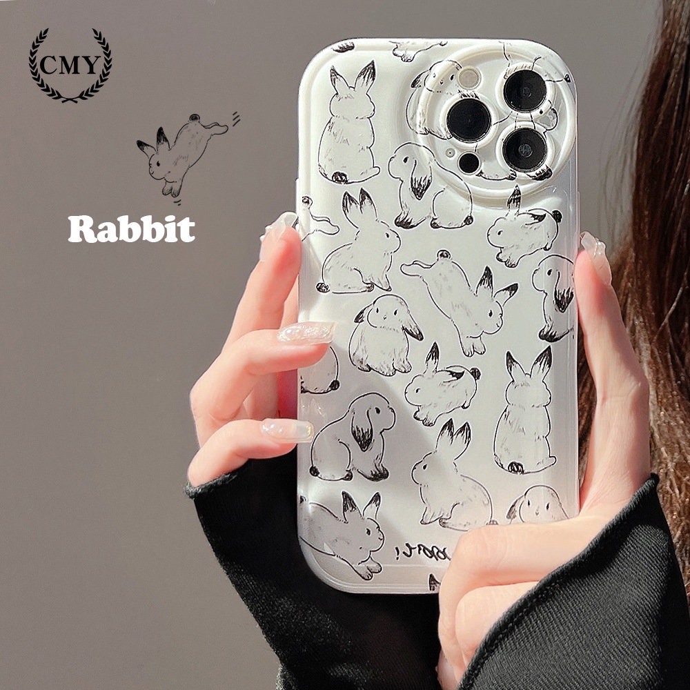 Ốp Điện Thoại TPU Silicone Họa Tiết Thỏ Vẽ Tay Cho ốp iphone 11 pro max X Xr Xs 7 8 14 Plus Se 2020 12 pro max 13