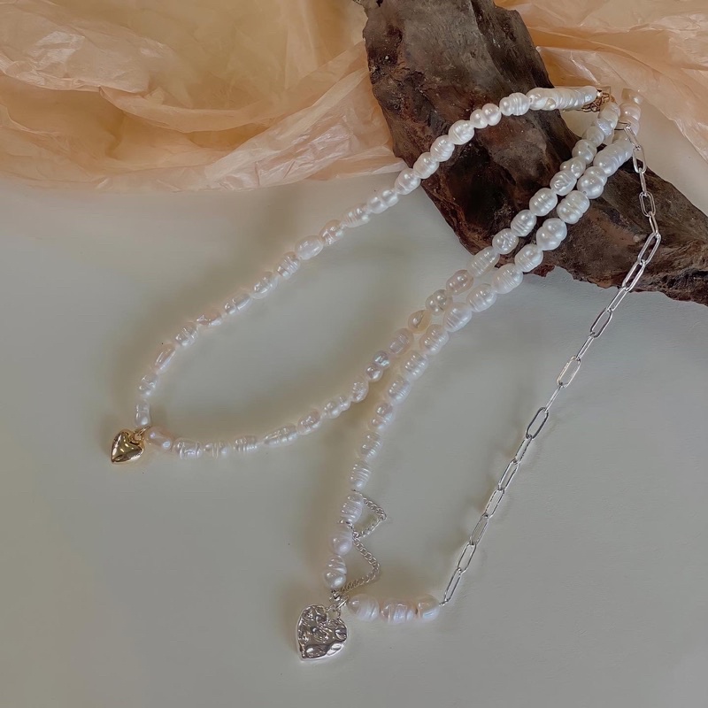 Vòng cổ ngọc trai nhân tạo charm tim
