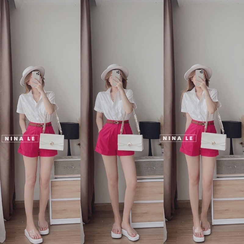 SET ÁO SƠ MI TRẮNG + QUẦN HỒNG + BELT