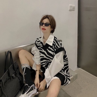 Áo gile vằn ngựa cổ V chất len sịn