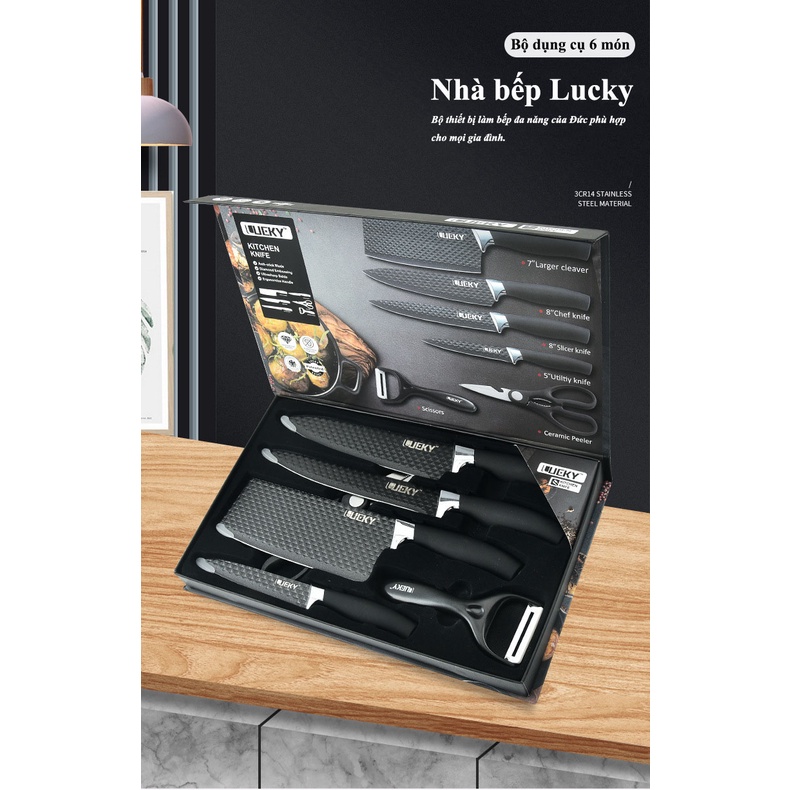 Bộ dao nhà bếp 6 món thiết kế đẹp chống dính không gỉ Lucky LK-011 thương hiệu Đức